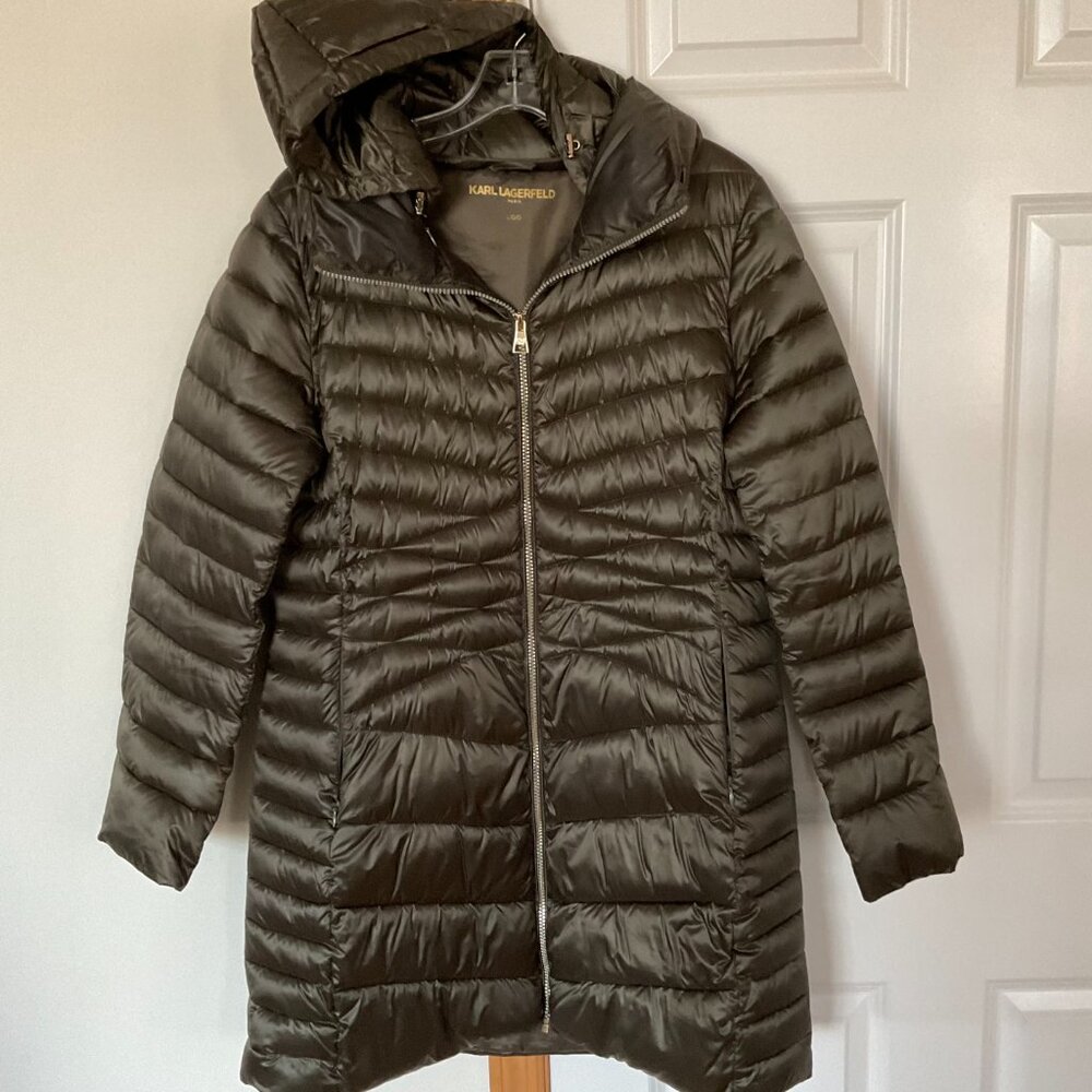 KARL LAGERFELD "Chevron" Women's Quilted Puffer Jacket/Coat EUC Size L